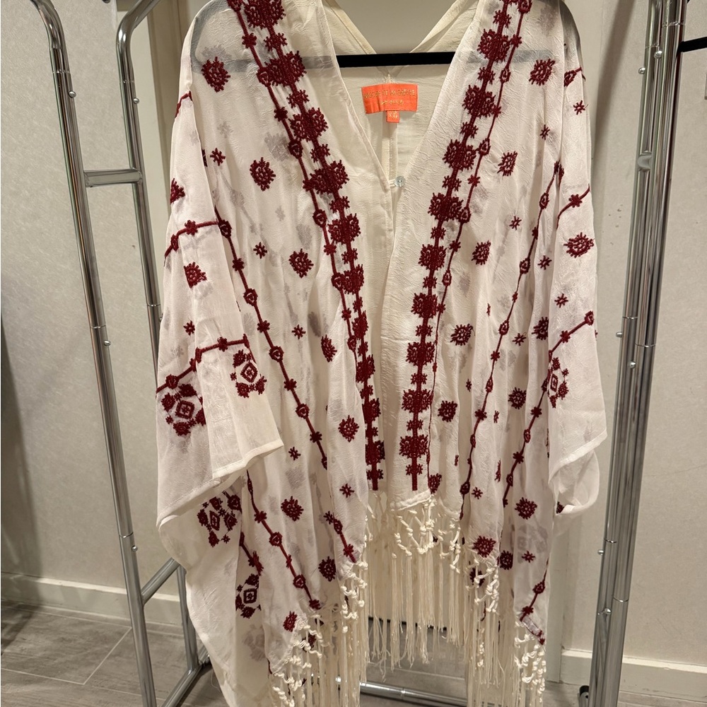 White and Red Embroidered Coverup/Kimono